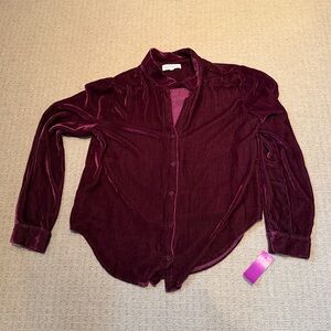Bella Dahl wine Velvet Button Down Shirt